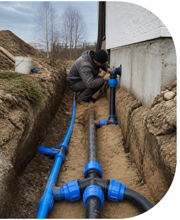 Монтаж наружного водопровода на участке под ключ в Волжском